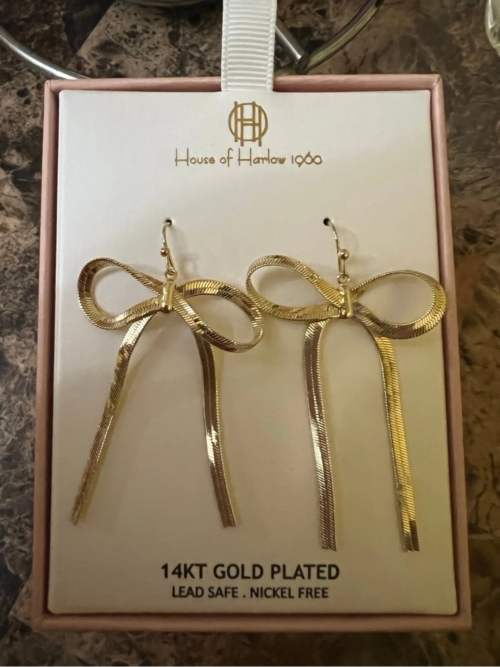 House of Harlow 14k Gold Plated Bow Earrings NIB